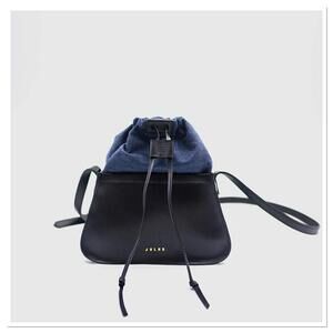 JULHS Minimalist Handcrafted Leather Pyramid Bucket Bag in Black Blue NWT